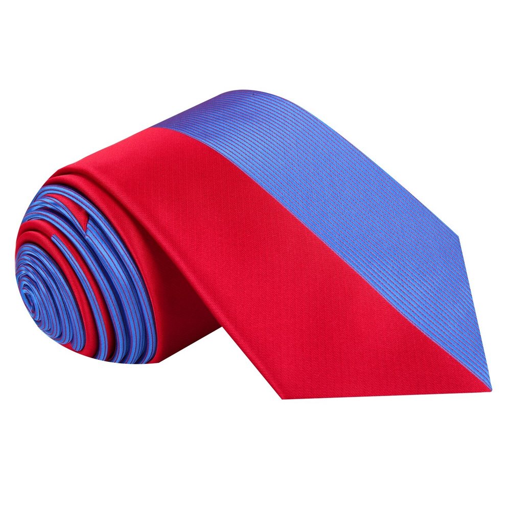 A Red, Light Blue Geometric Lined Pattern Silk Necktie