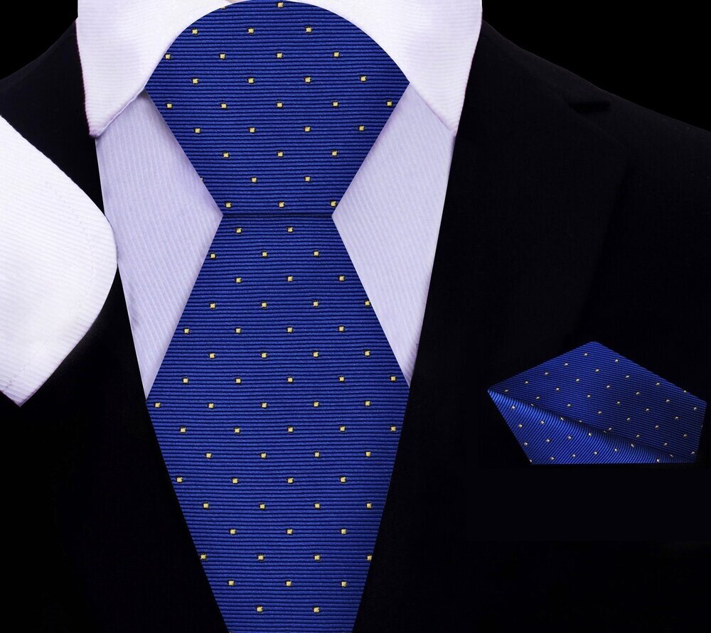 Blue, yellow Polka Tie and Square||Blue with Yellow Dots