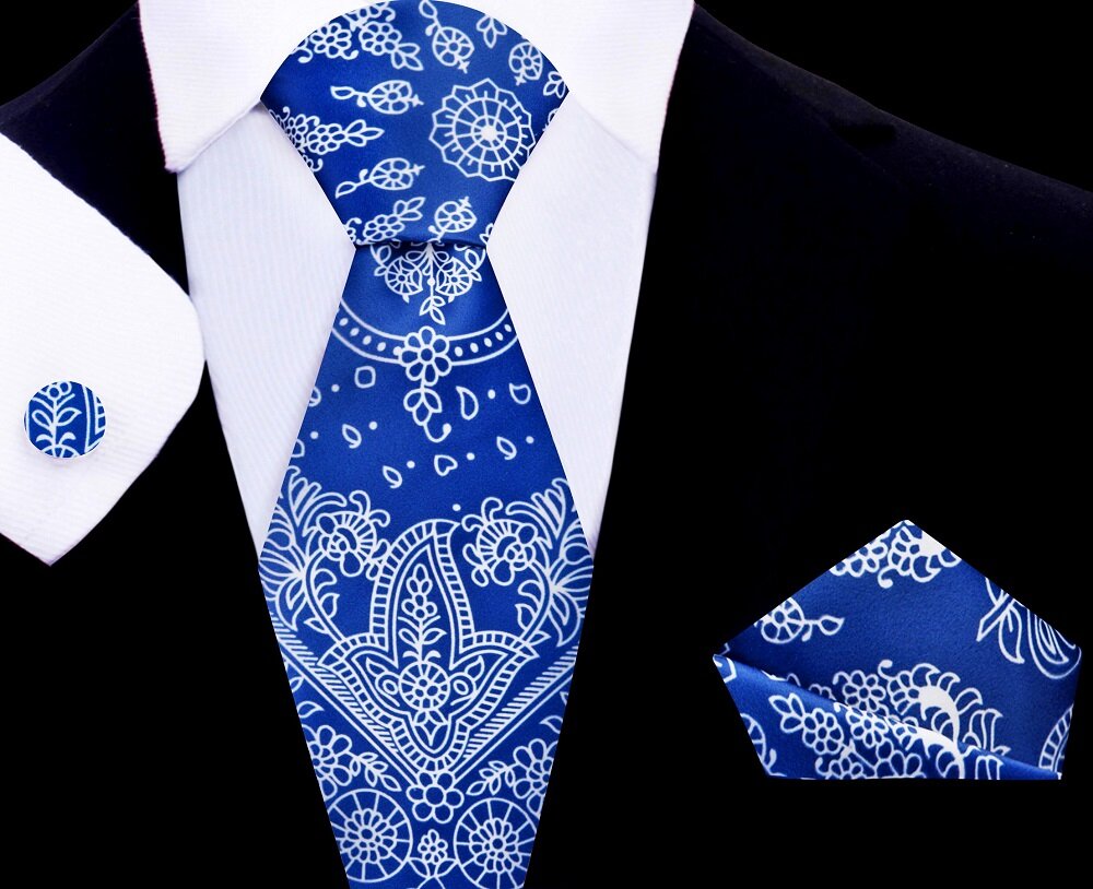 2 Royal Blue Paisley Tie Set||Royal Blue