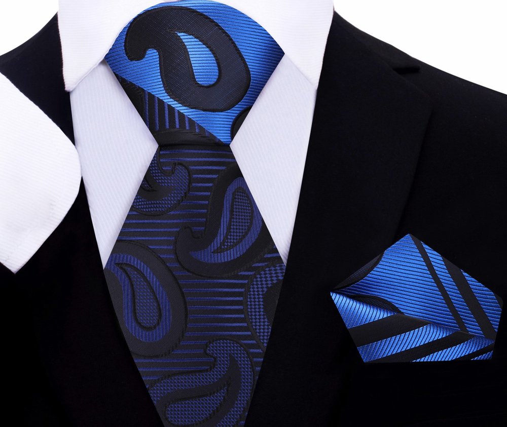 Blue paisley tie and square||Blue