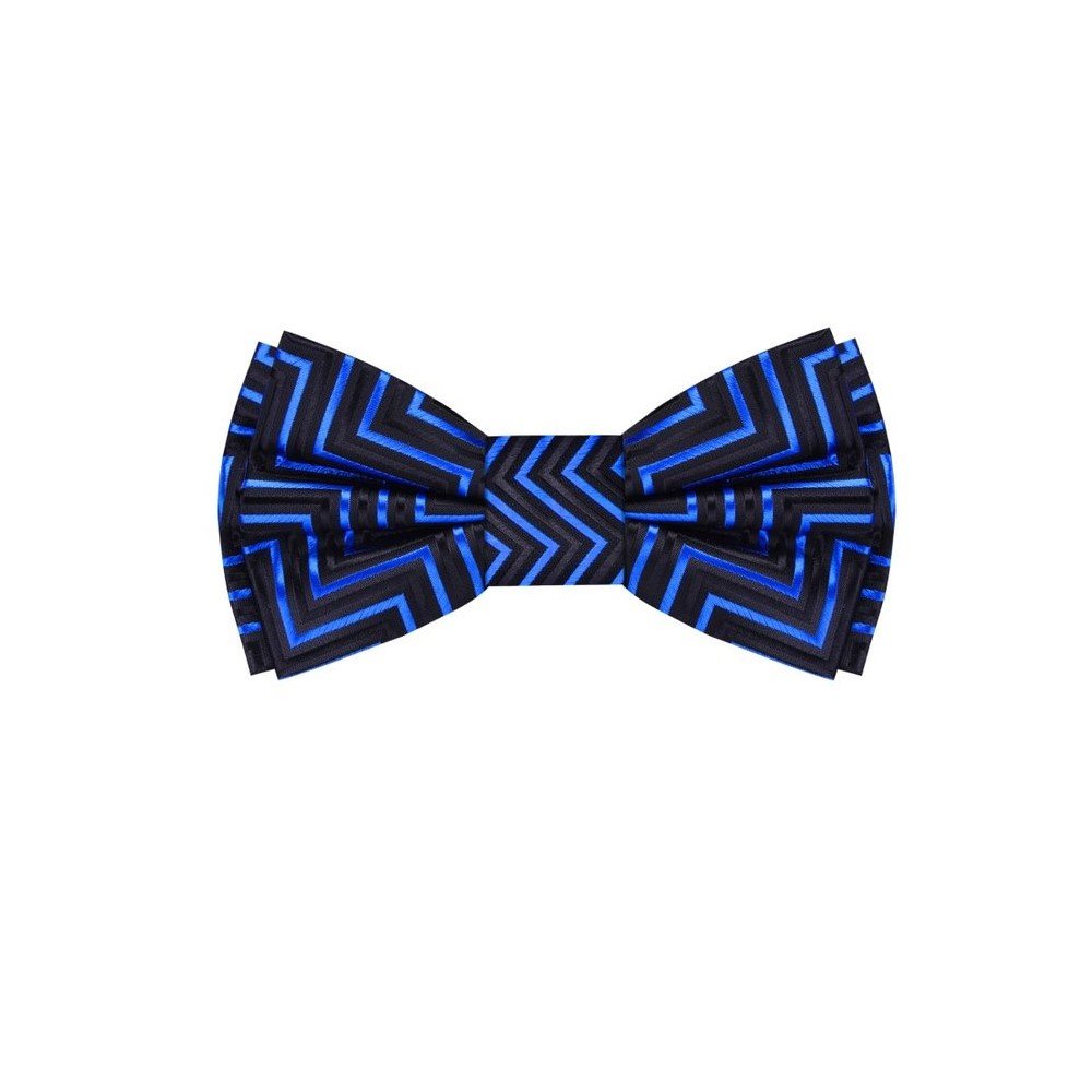 Black, Blue Geometric Lines Bow Tie