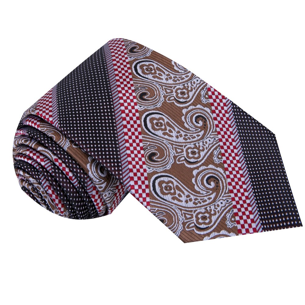 Brown, Red Paisley and Check Tie||Blue