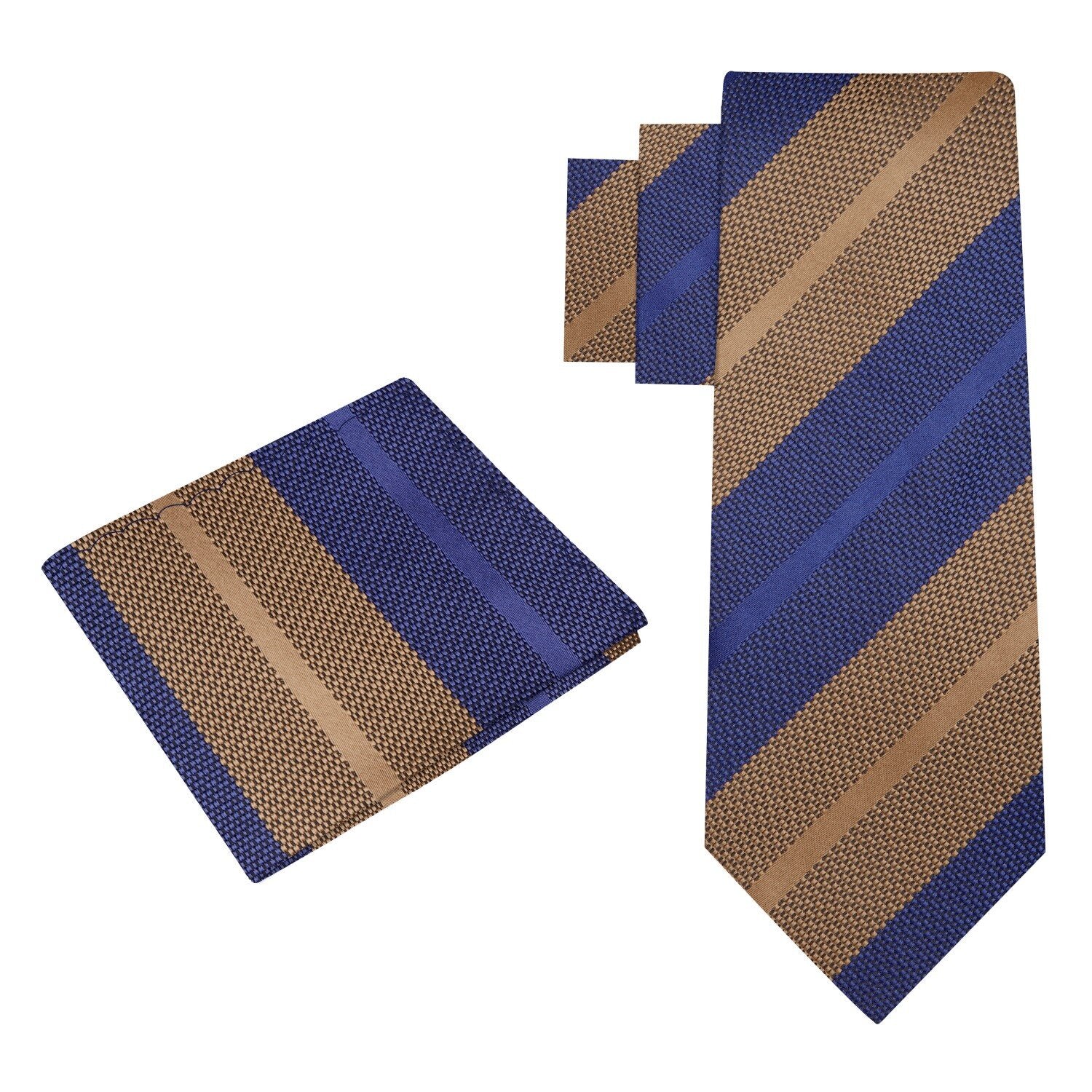 Alt View: Blue, Brown Stripe Tie and Pocket Square