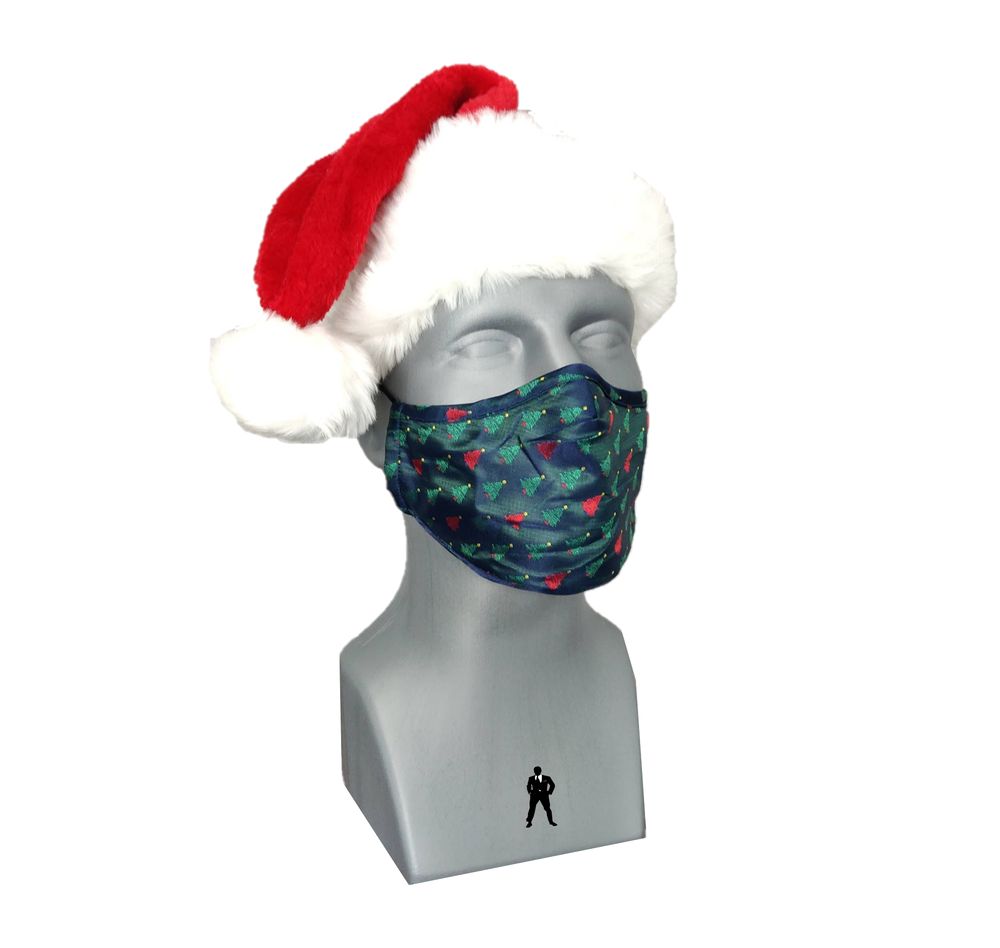 Red, Blue, Green Christmas Trees Face Mask on mannequin