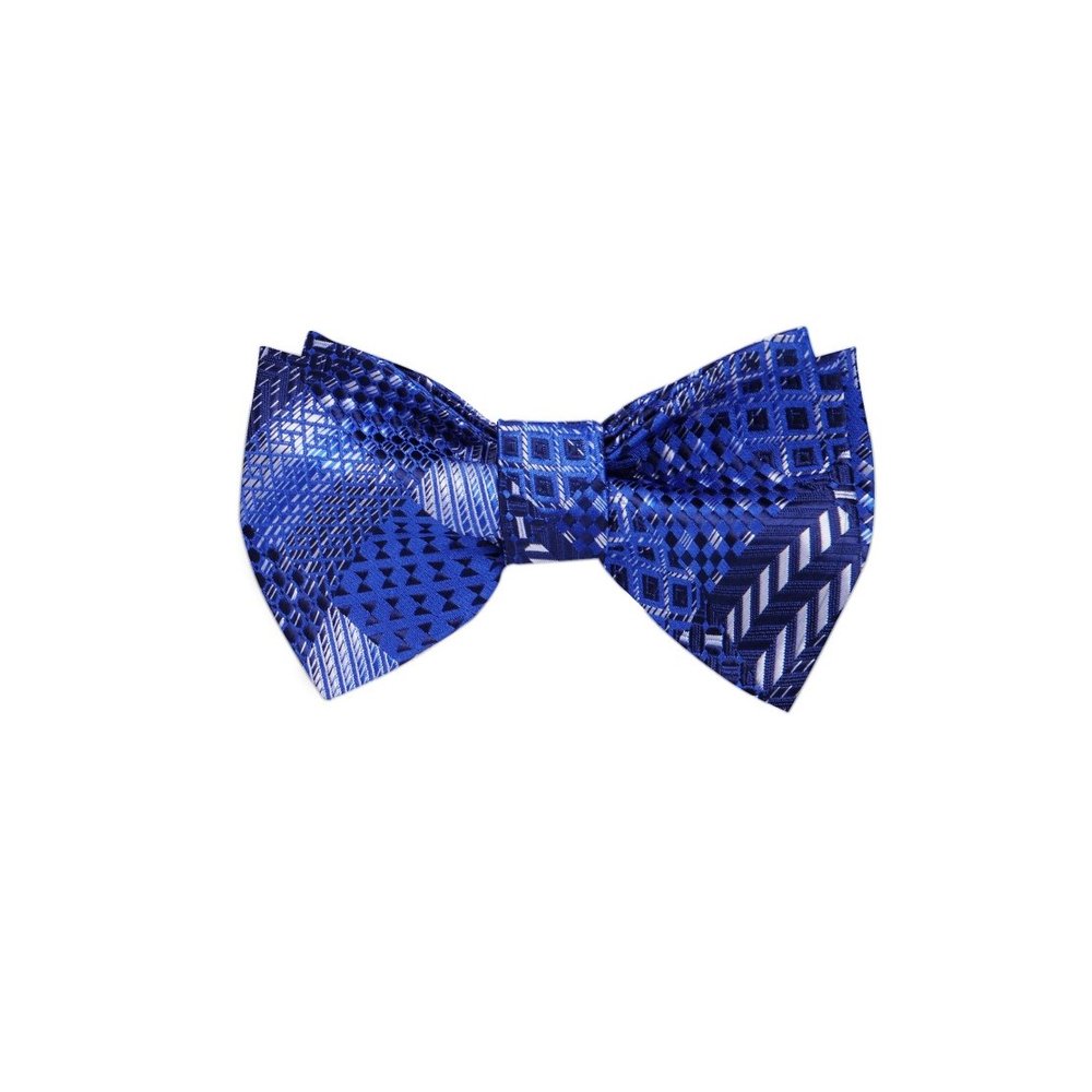 A Blue Abstract Diamond Shape Pattern Silk Self Tie Bow Tie  ||Blue