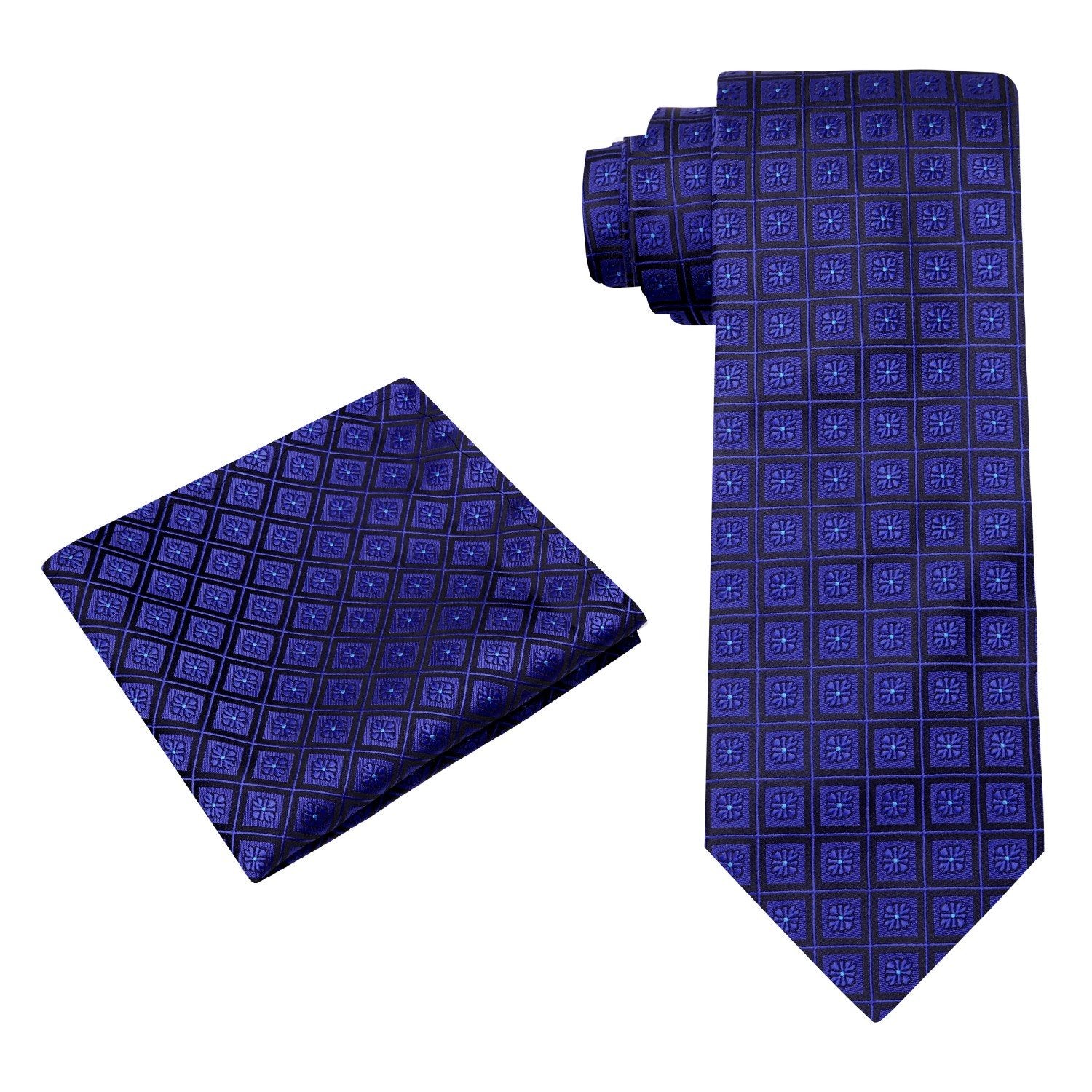 Alt View: Blue Geometric Tie and Pocket Square
