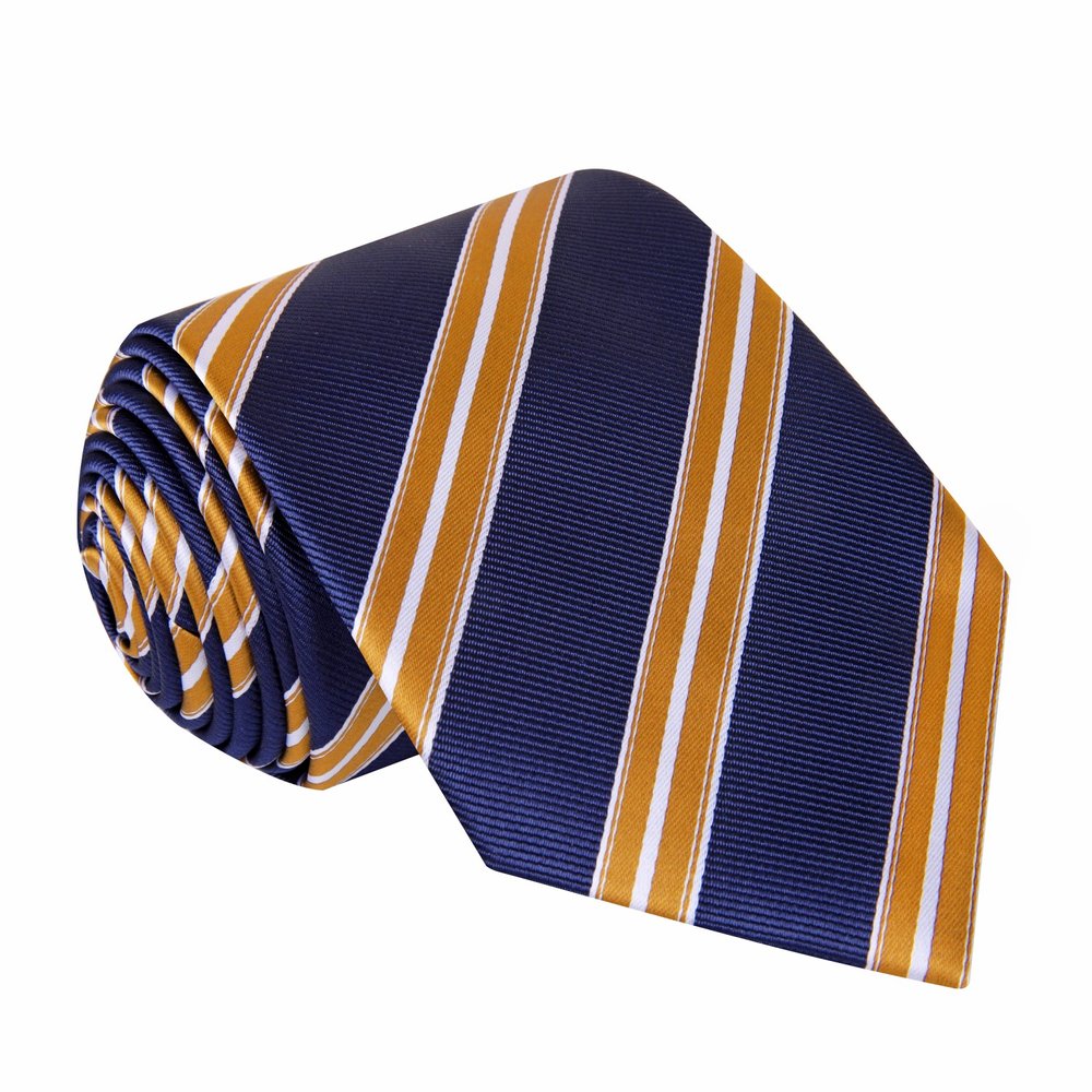 Blue Gold Stripe Tie||Dark Blue, Brass