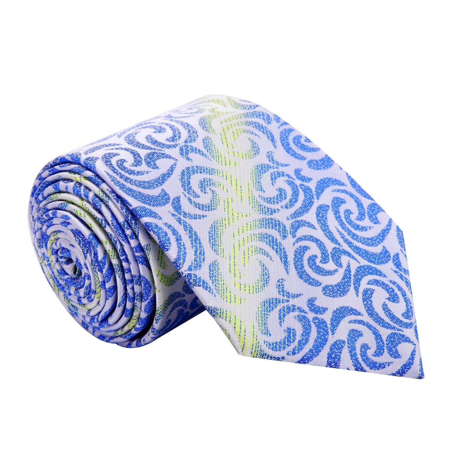 A Green, Blue Abstract Shapes Pattern Silk Necktie