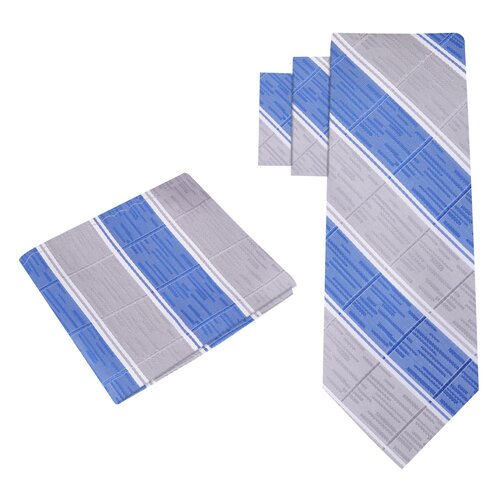 Alt View: Grey, Blue Stripe Tie and Pocket Square