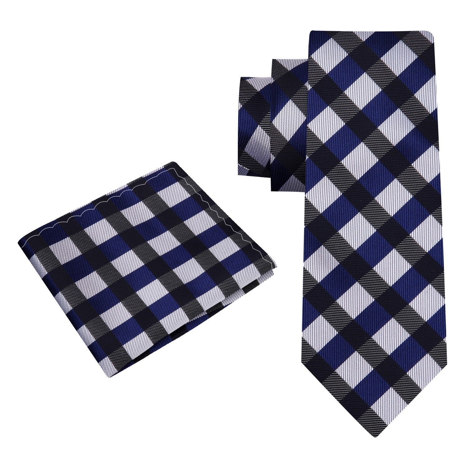 Alt View: Blue Grey Check Tie and Pocket Square