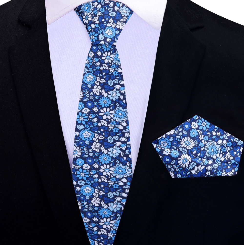 Shades of Blue Thin Tie and Pocket Square||Blue