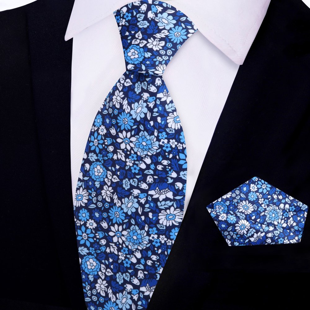 Shades of Blue Tie and Pocket Square||Blue
