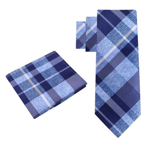 Alt View: Blue, Light Blue Plaid Tie and Pocket Square