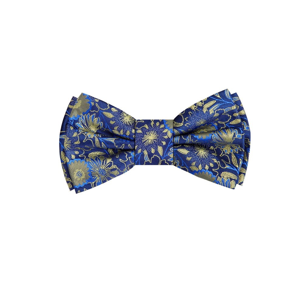 Blue, Yellow Gold Flowers Bow Tie