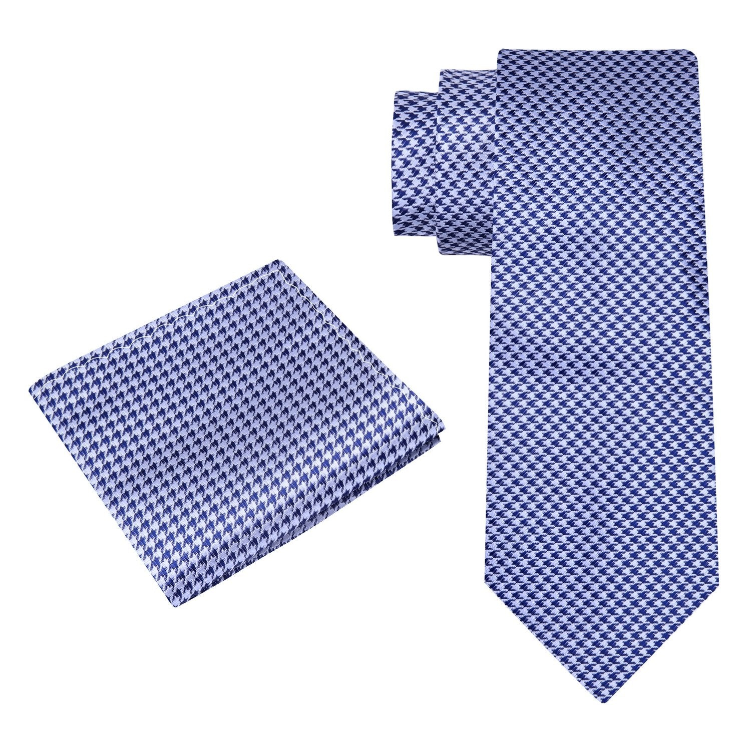 Alt View: Blue/Light Silver Hounds Tooth Tie and Pocket Square
