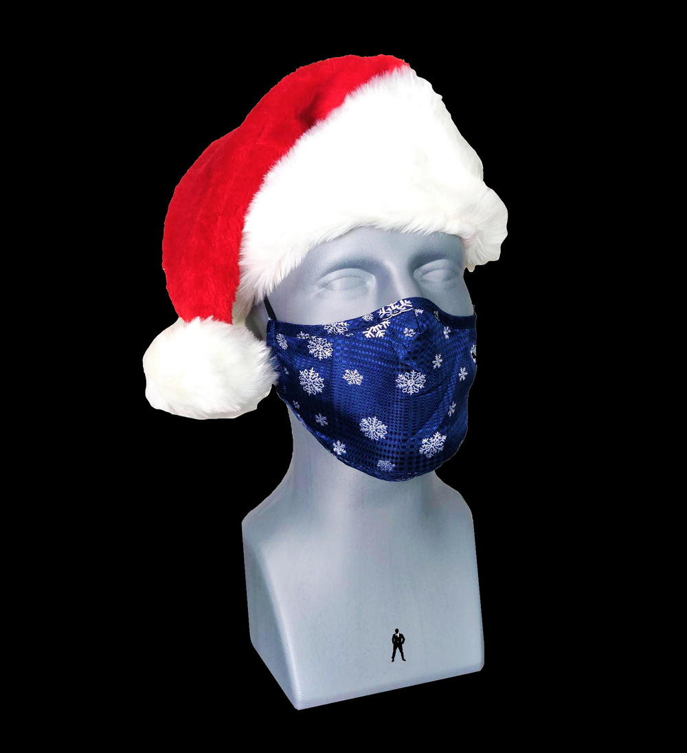 Blue, White Snow Flake face mask on mannequin