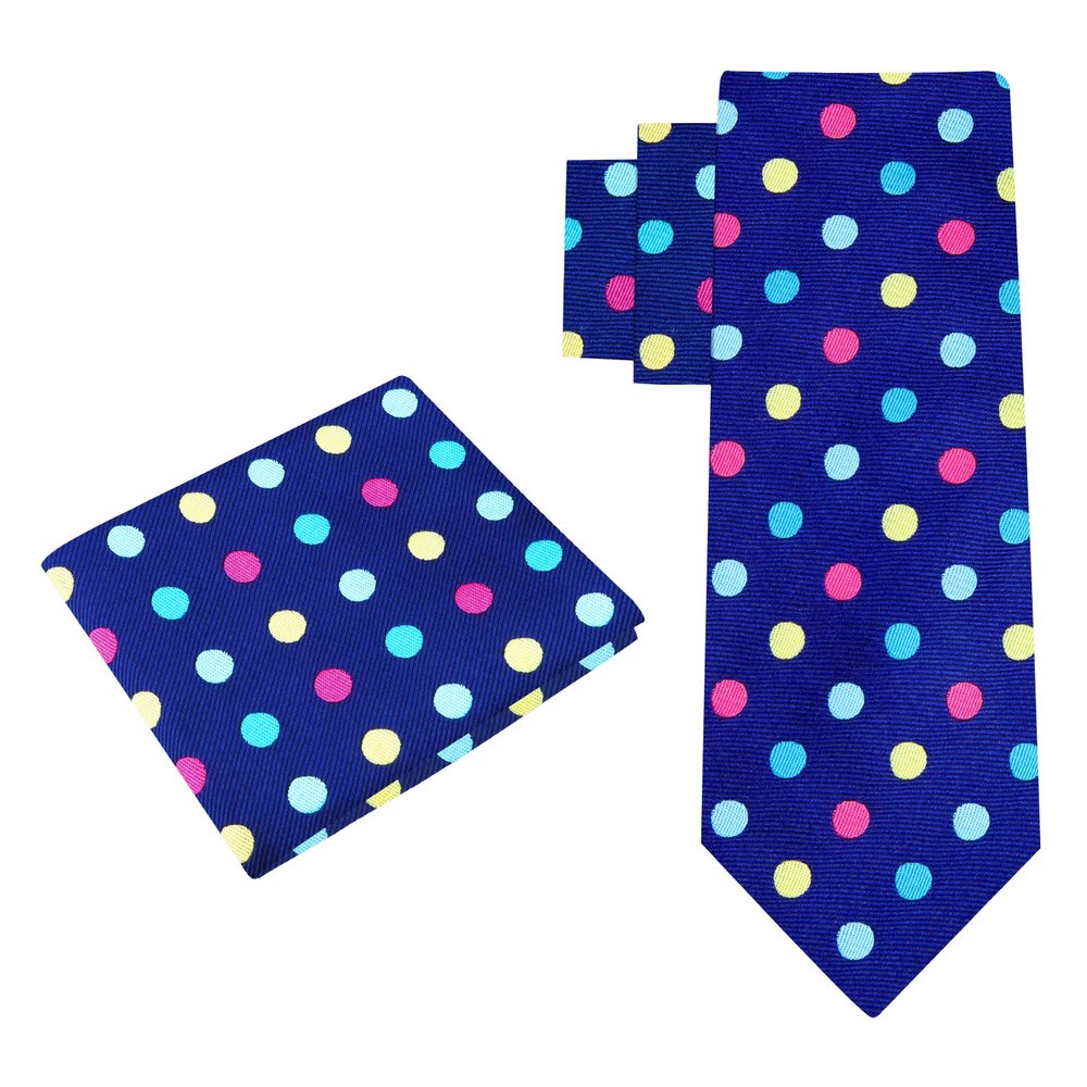 Alt View: Blue with Multi Color Polka Tie and Pocket Square