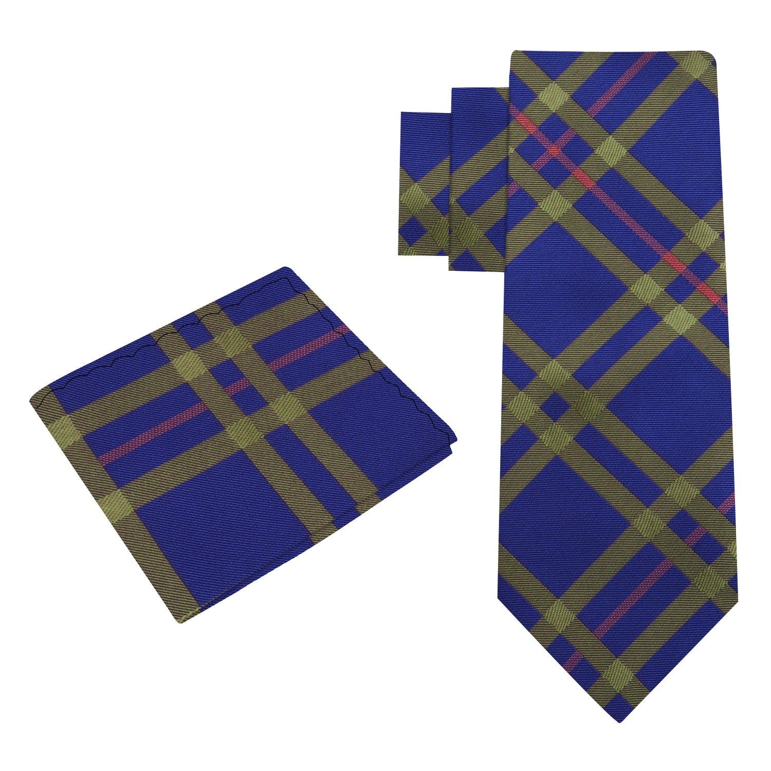 Blue, Green and Red Plaid Tie and Pocket Square