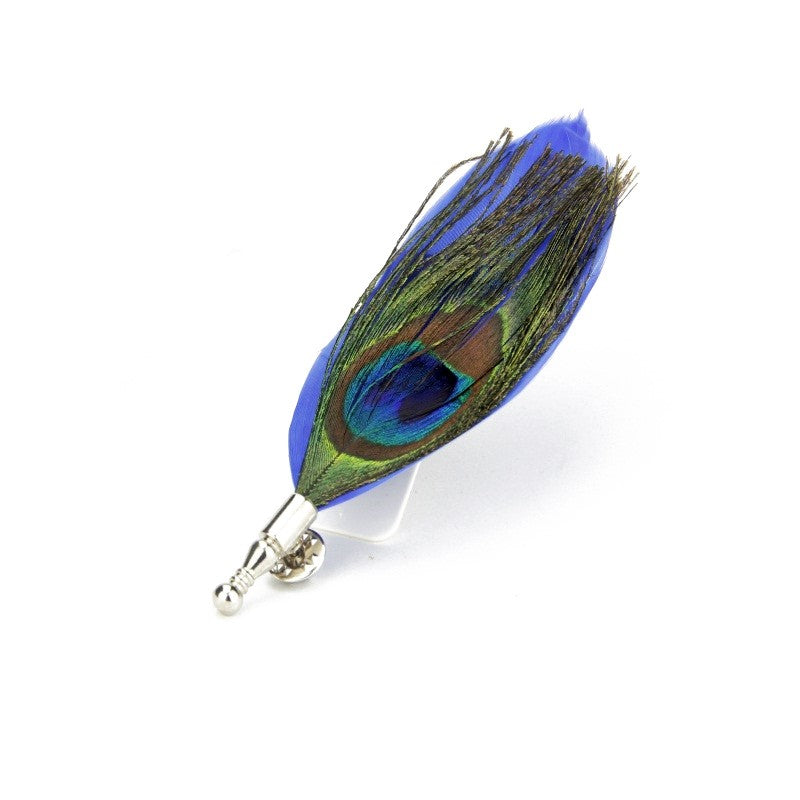 A Blue, Green and Rich Blue Peacock Feather Shaped Lapel Pin