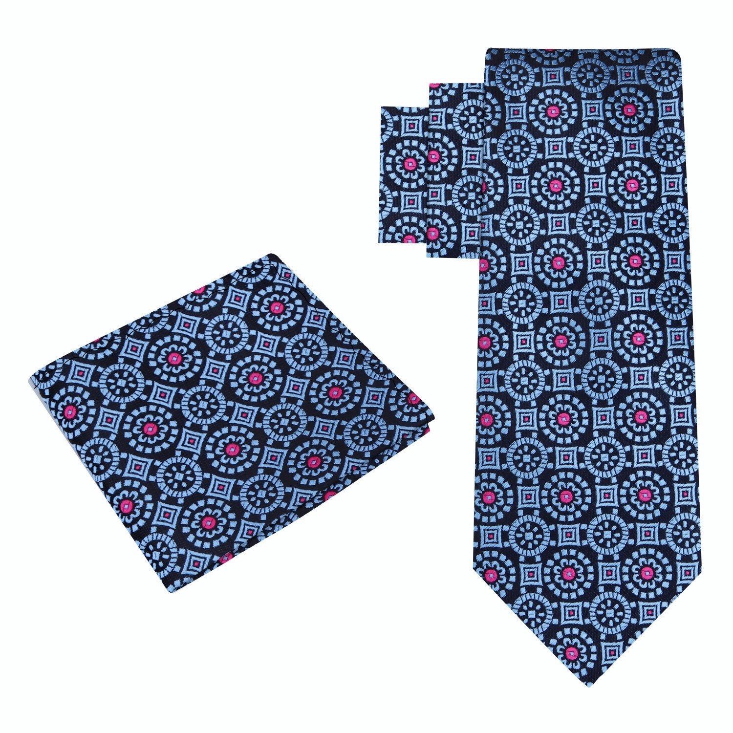 Alternate View: Black, Blue Pink Geometric Tie and Square