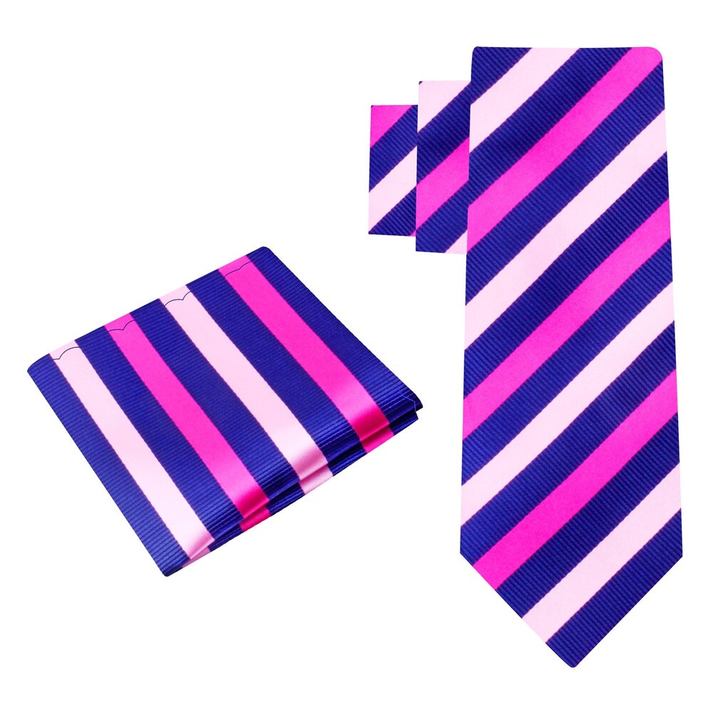 Alt View Blue and Pink Stripe Tie and Pocket Square