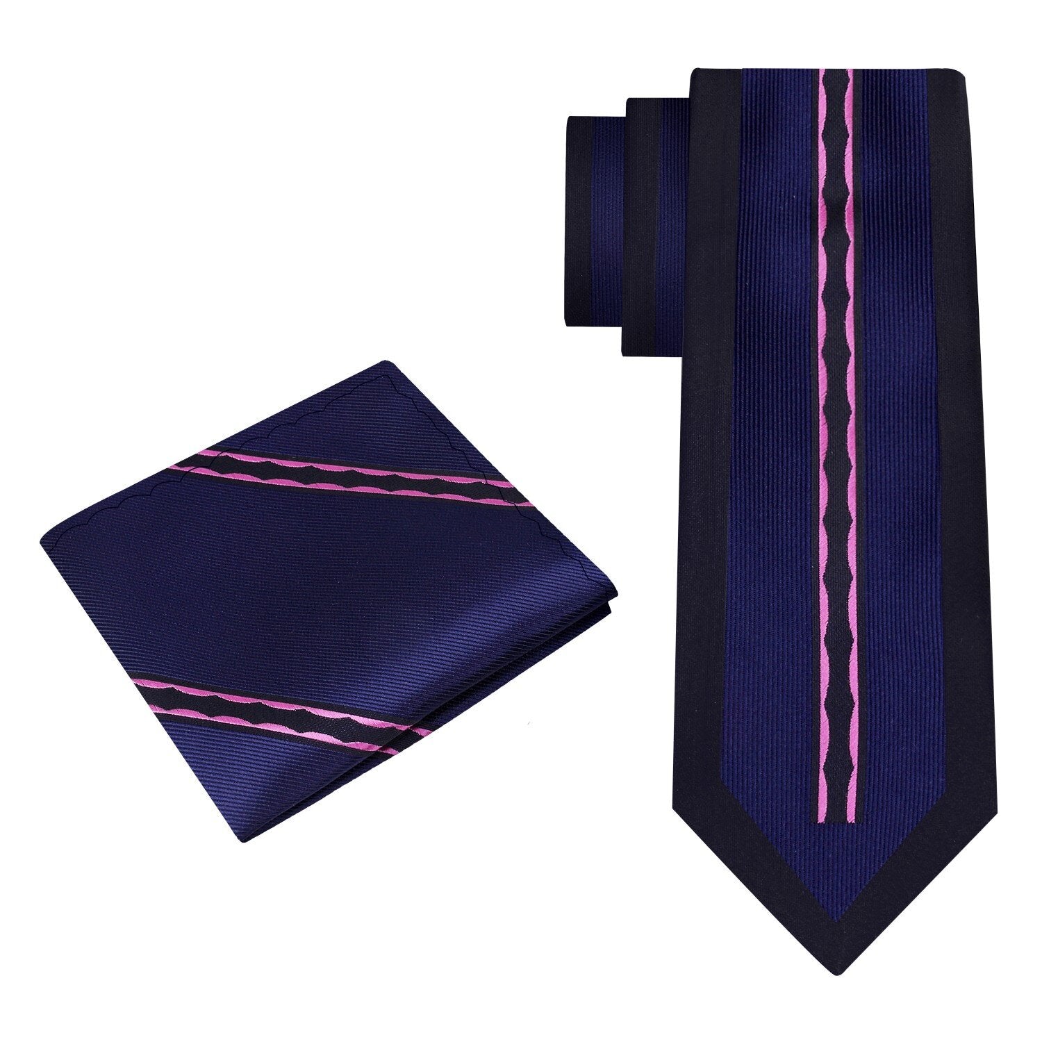 Alt View: Black, Blue, Purple Waved Lines Tie and Square