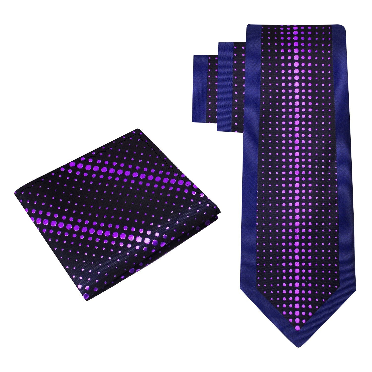 Alt View: A Dark Blue Background With Light Purple Dots Silk Necktie With Matching Pocket Square