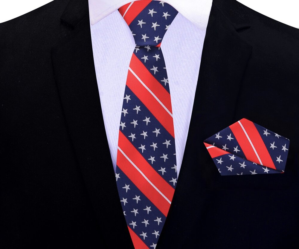New Stars and Stripes Thin Tie and Pocket Square