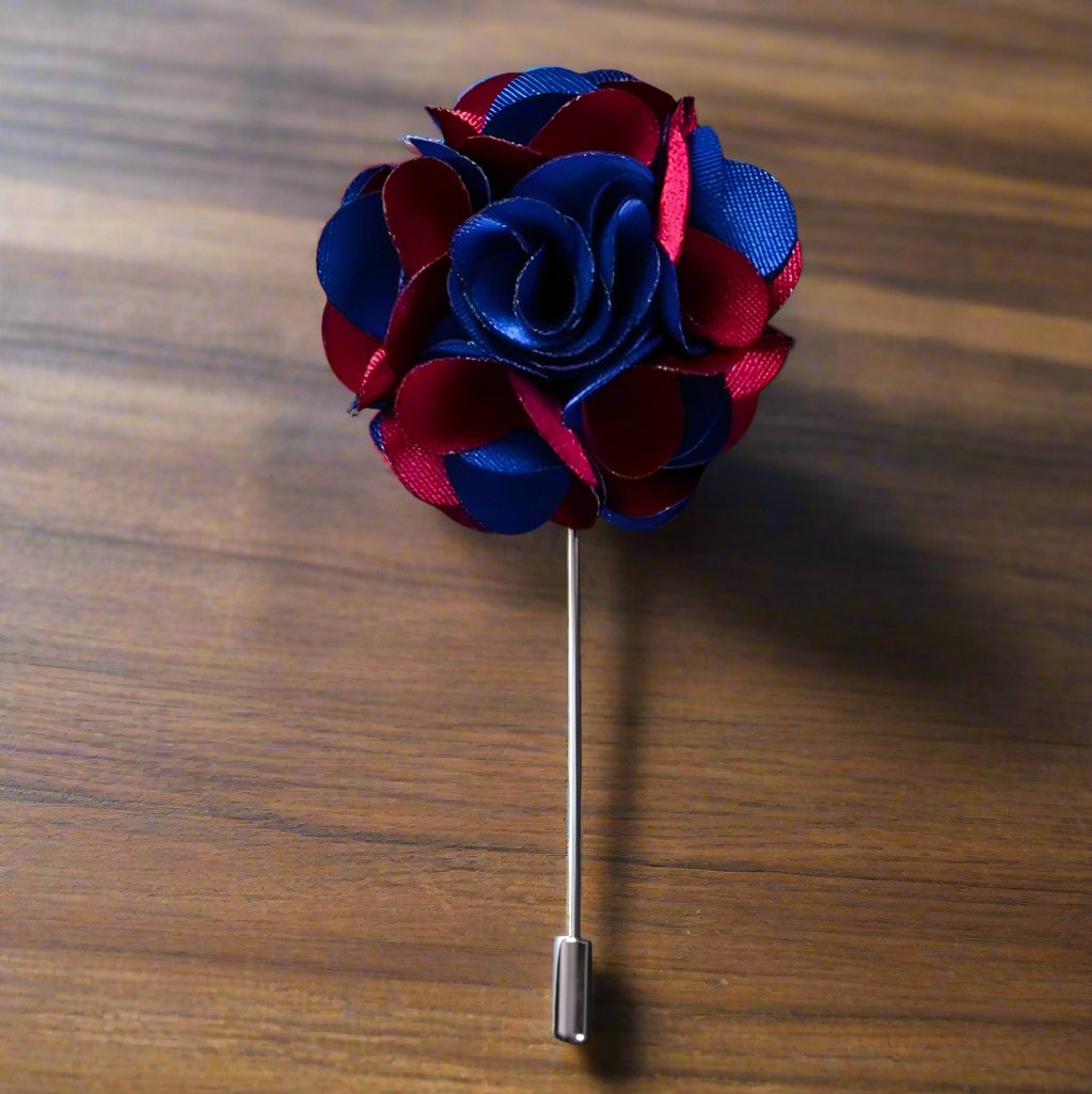 Blue Red Flower Lapel Pin||Blue, Red