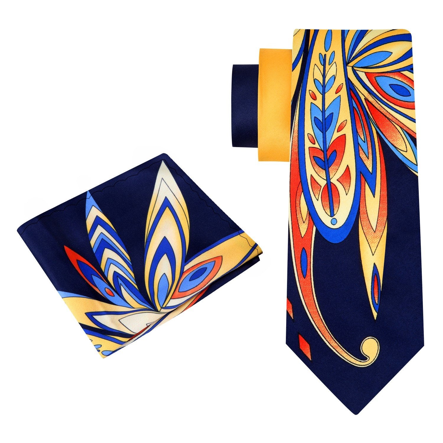 Alt View: Blue, Red, Orange, Yellow Abstract Tie and Pocket Square