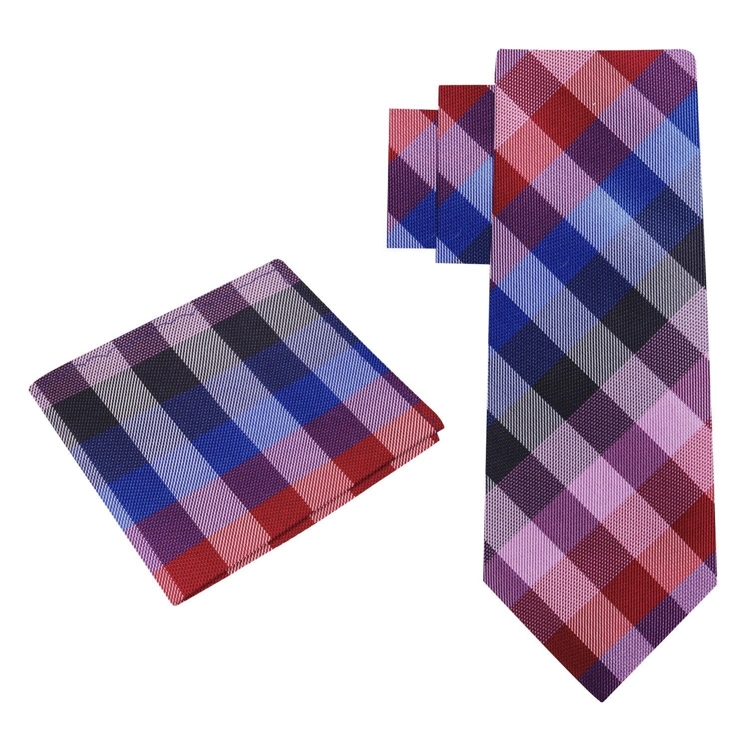 Alt View: Blue, Red, Pink, purple Check Tie and Square