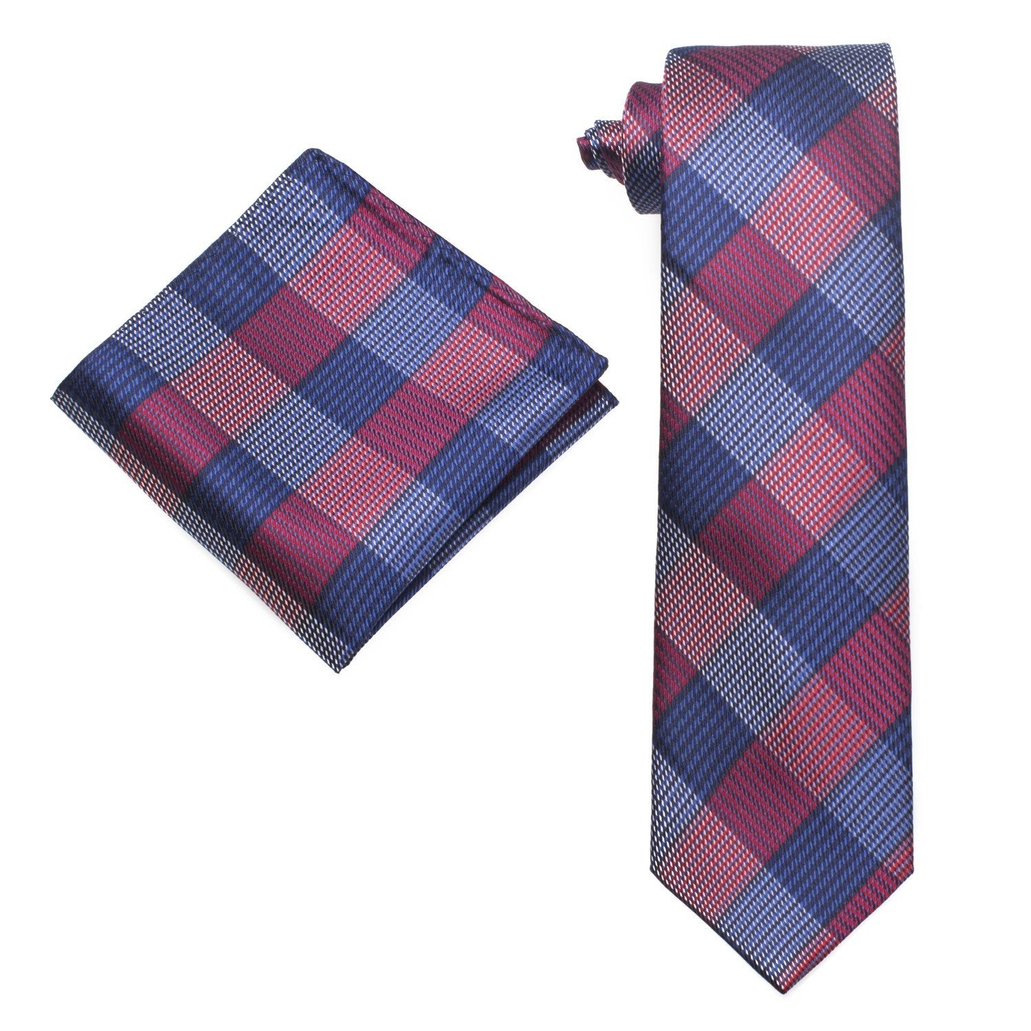 Alt View: Red and Blue Plaid Tie and Pocket Square