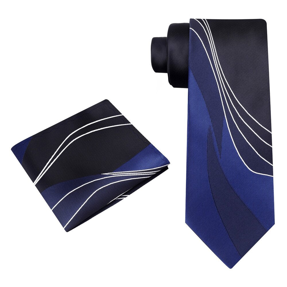 Alt View: Blue, White Abstract Tie and Pocket Square