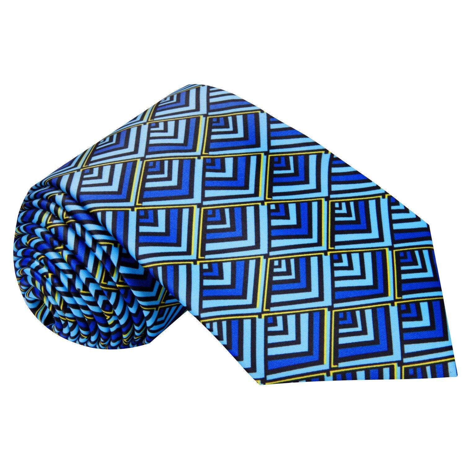 Blue Aqua Black Geometric Tie 