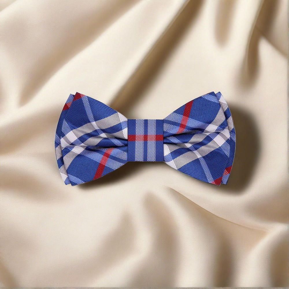 Blue, white and Red Plaid Bow Tie 