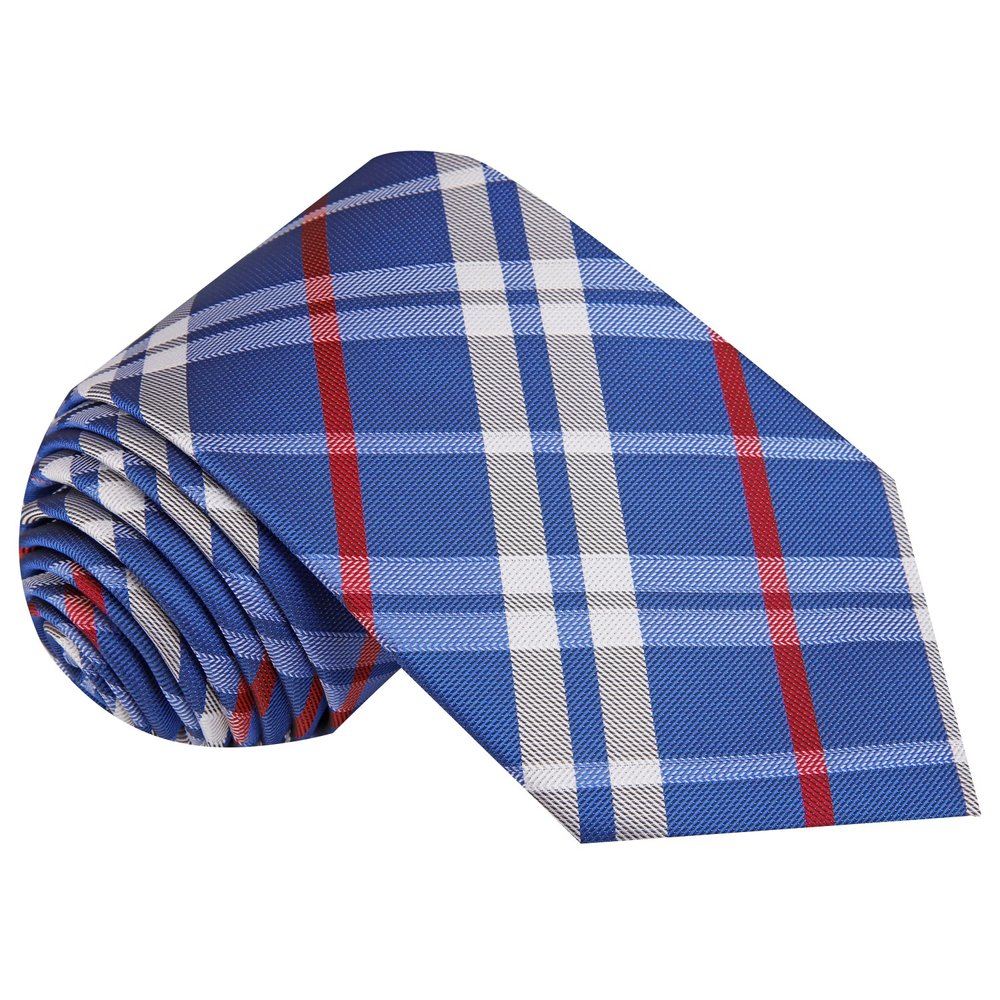 Blue White Red Plaid Tie
