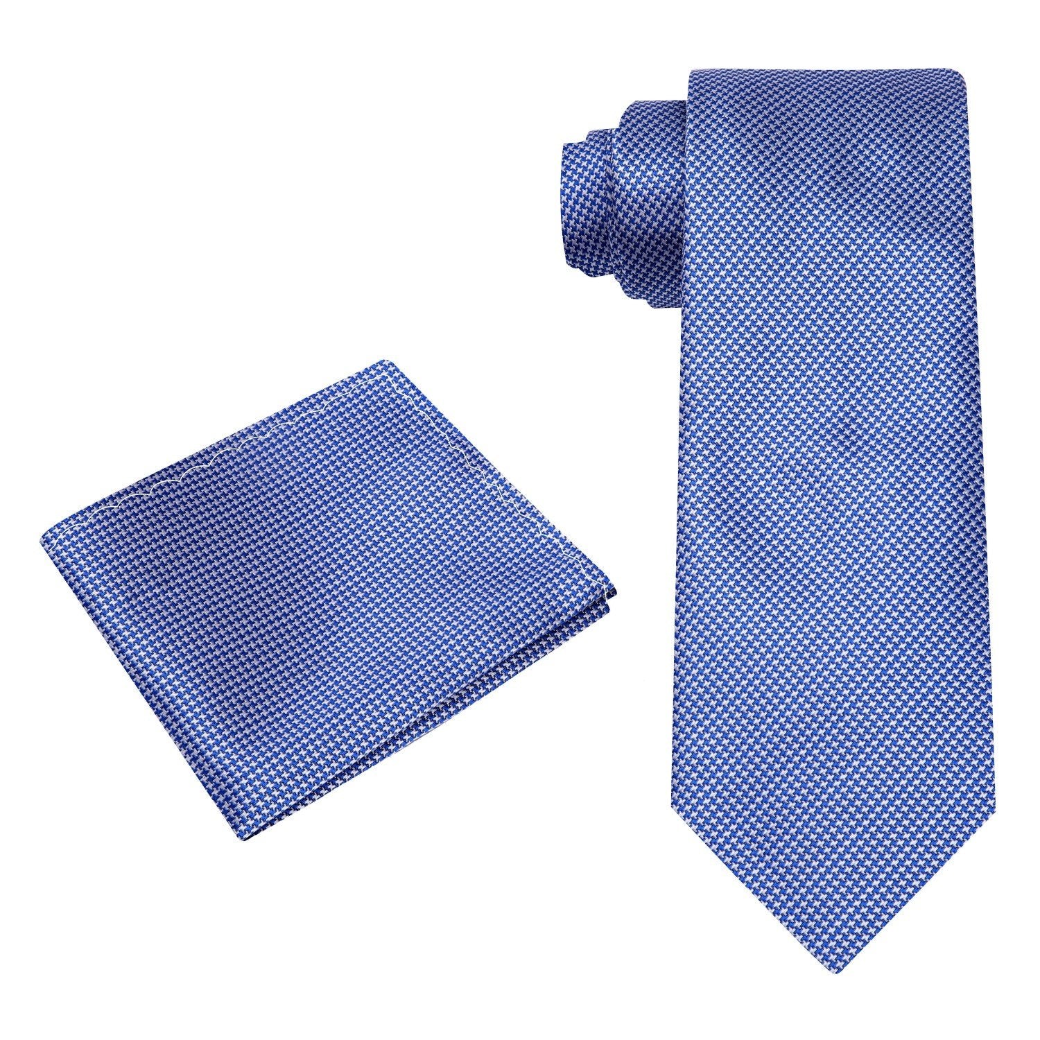 Alt View: Blue, White Hound's-tooth Tie and Square