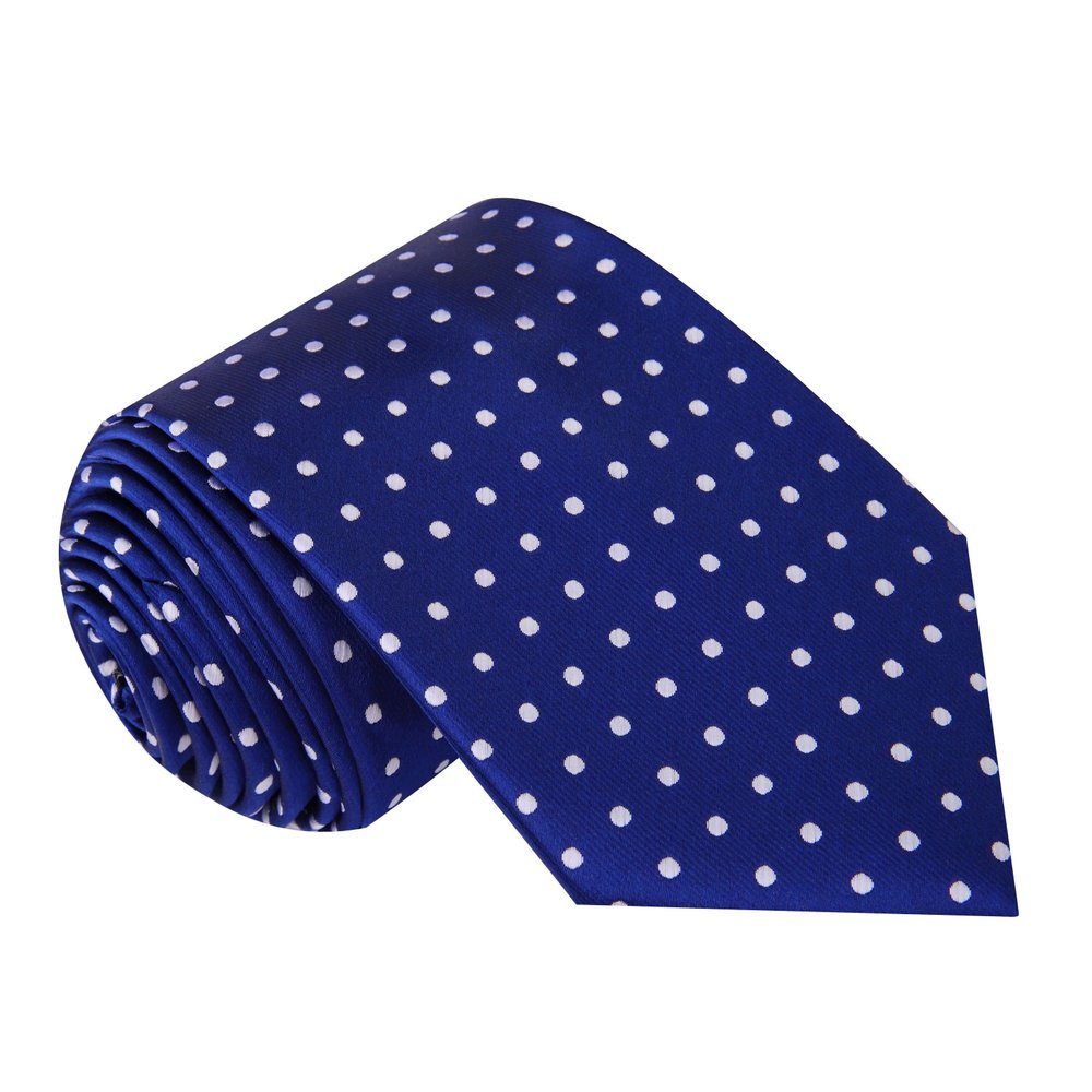A Dark Blue, White Small Polka Dots Pattern Silk Necktie 