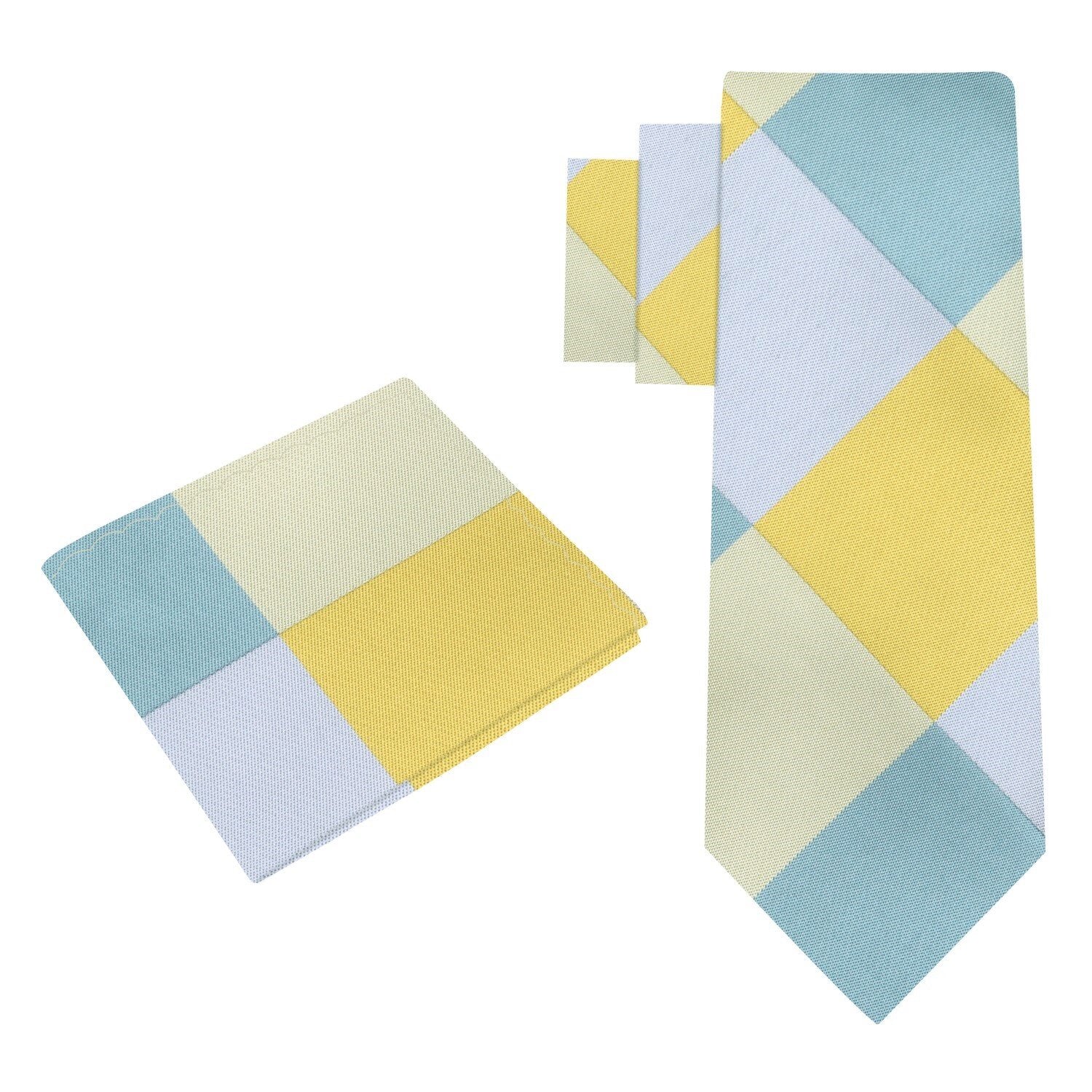 Alt View: Yellow, Light Blue, Pale Green, Blue/Grey Large Diamond Tie and Pocket Square