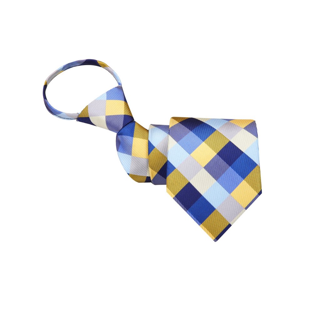 Zipper tie view: Blue, Yellow Check Tie