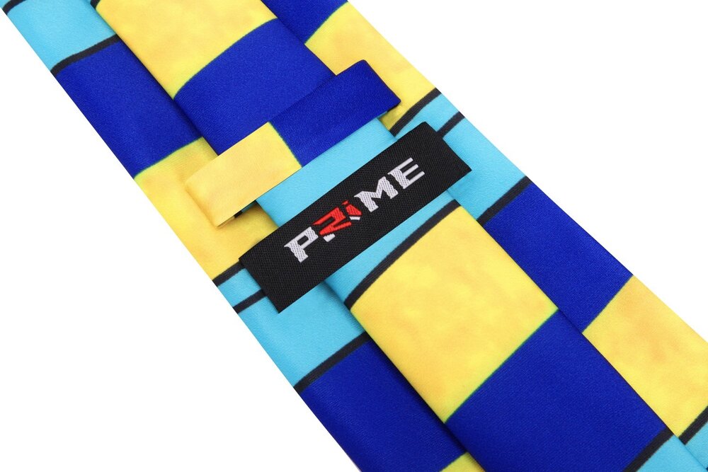 Blue, Light Blue, Yellow Stripe Tie Showing PRIME Logo