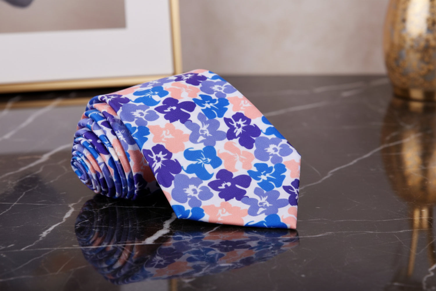 Blue, Purple Hibiscus Flowers Tie||Blue