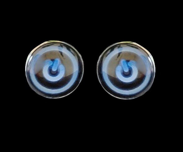 A Chrome, Dark Blue with Circle and Power Button Design Cuff-links||Blue