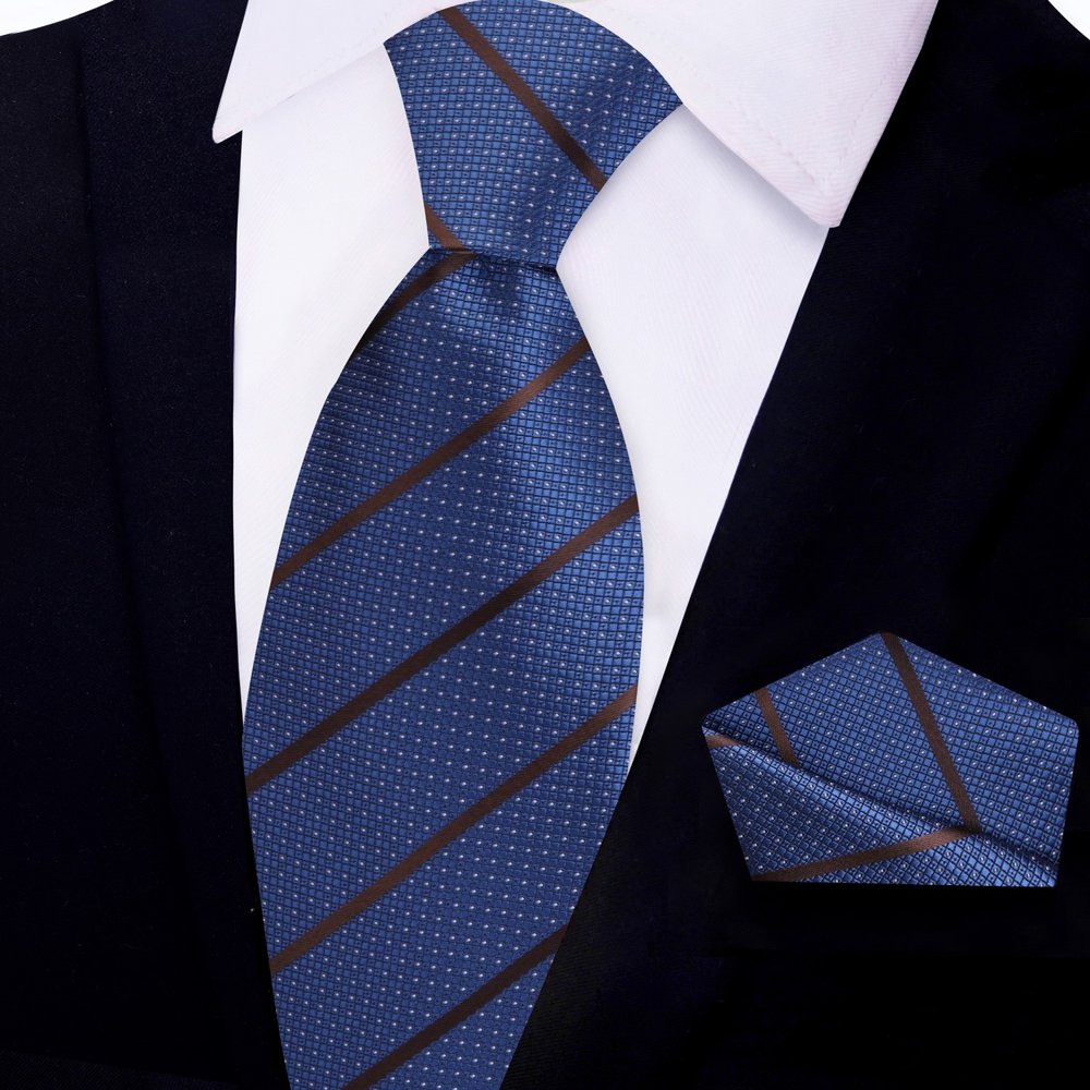 Blue, Brown, Striped Tie and Square||Blue/Brown