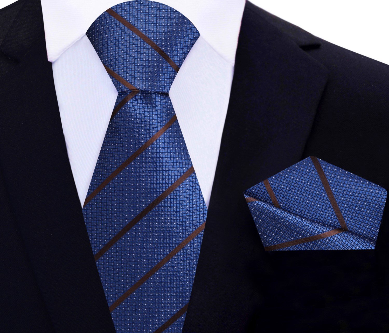 Main View: Blue, Brown, Striped Tie and Square