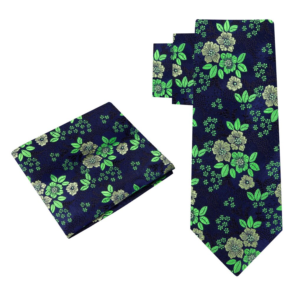 Alt View: Blue and Green Floral Tie and Pocket Square