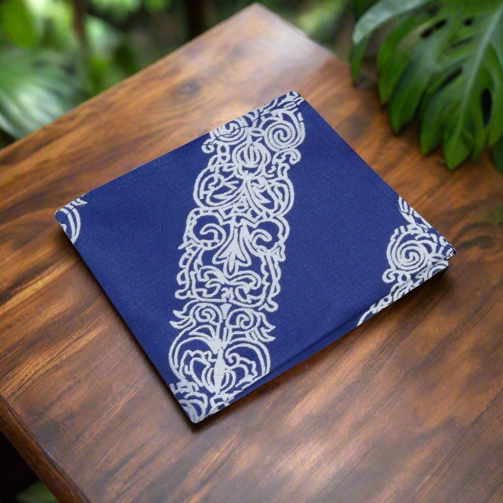 Main View: Blue, Light Grey Abstract Detailed Pattern Pocket Square