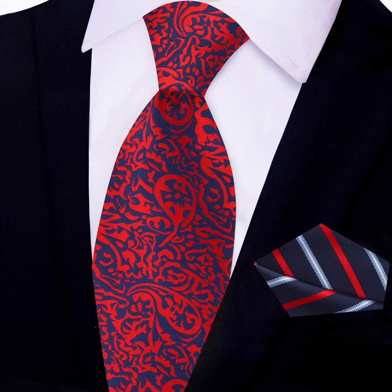 View 2: Red, Blue Paisley Tie and Blue, Red Stripe Square