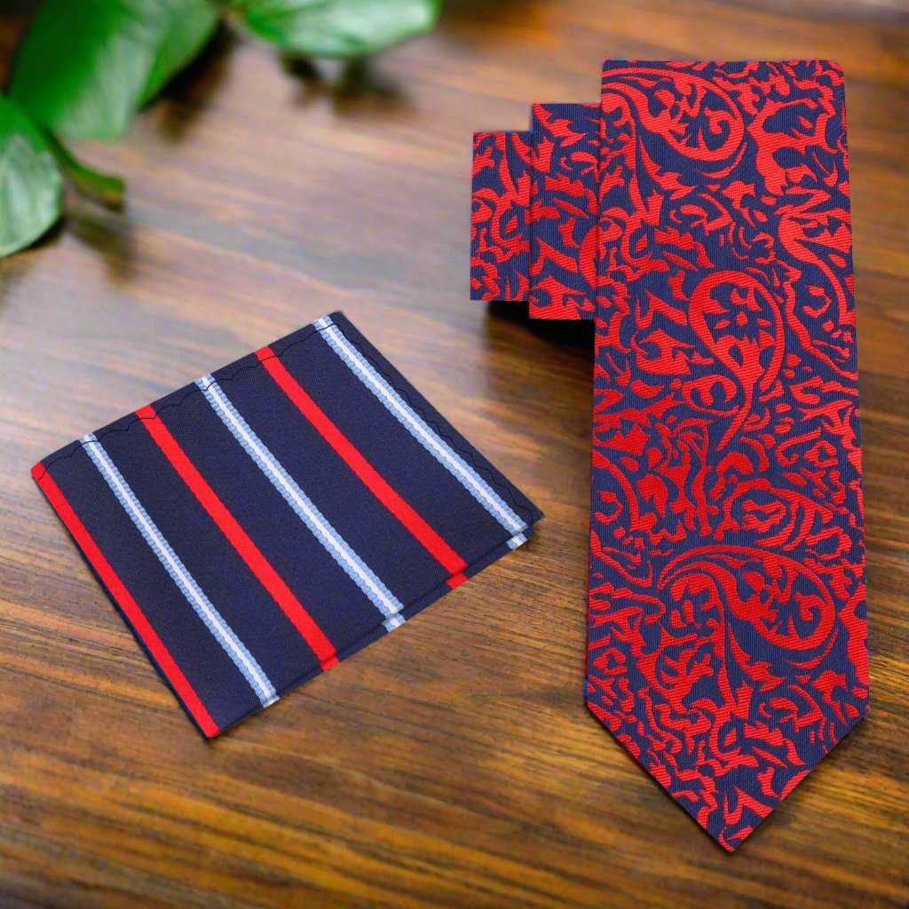 Alt View: Red, Blue Paisley Tie and Blue, Red Stripe Square