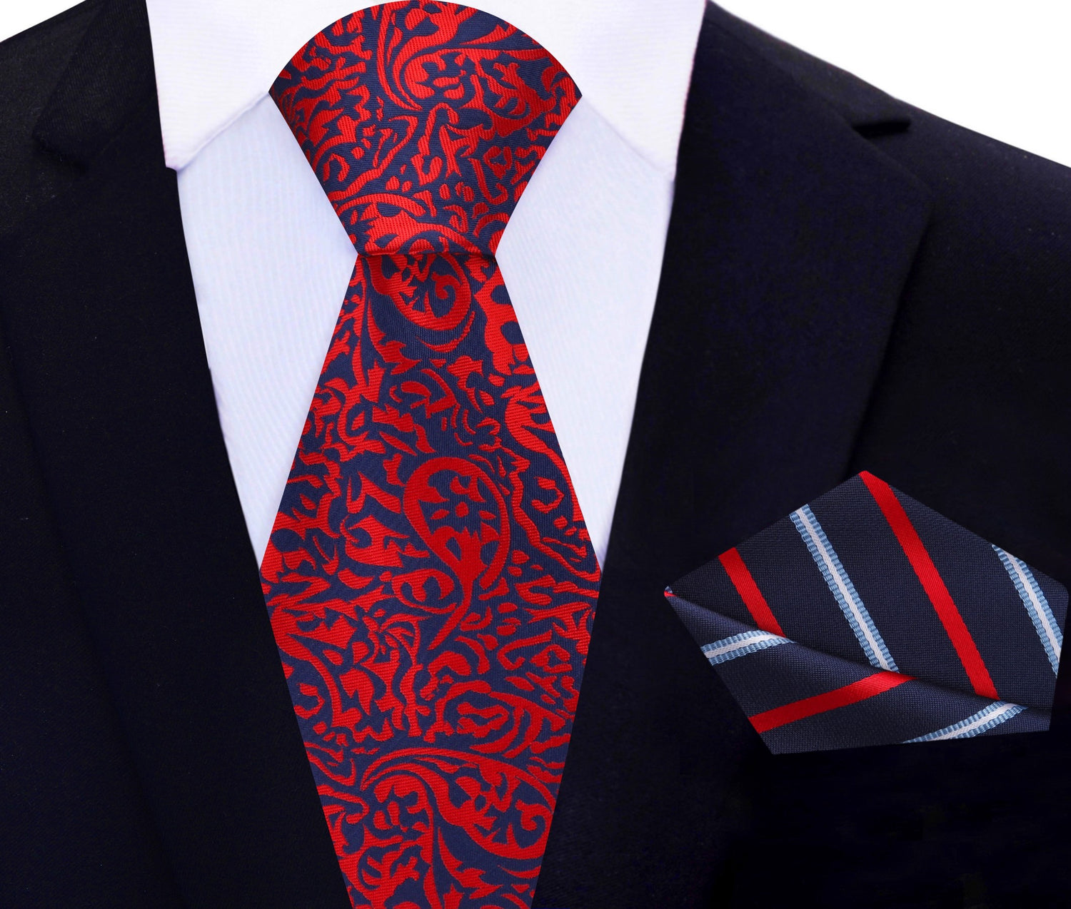 Red, Blue Paisley Tie and Blue, Red Stripe Square